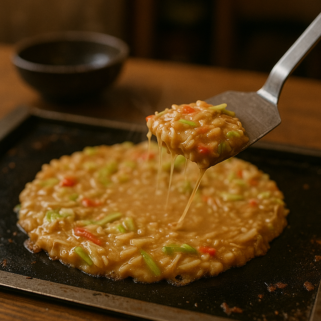 Gooey monjayaki on teppan