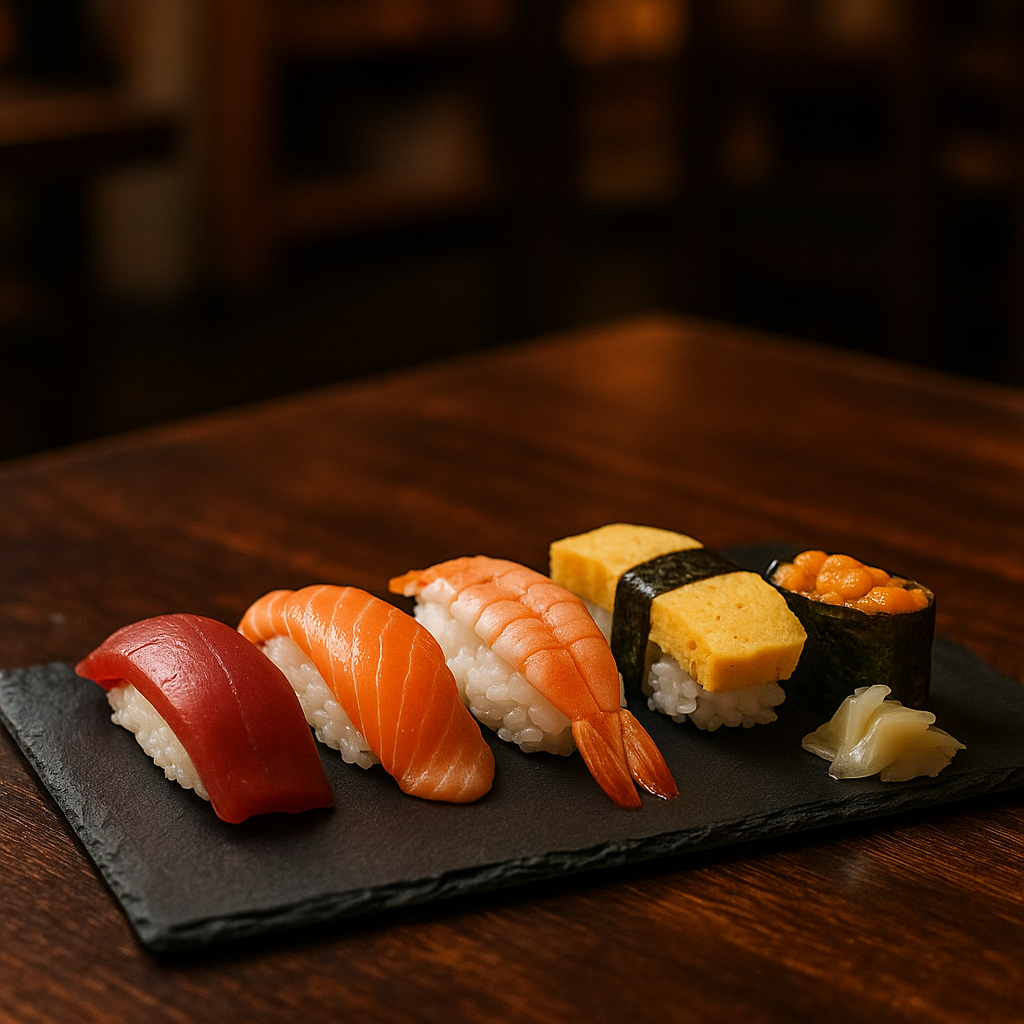 Five‑piece nigiri sushi