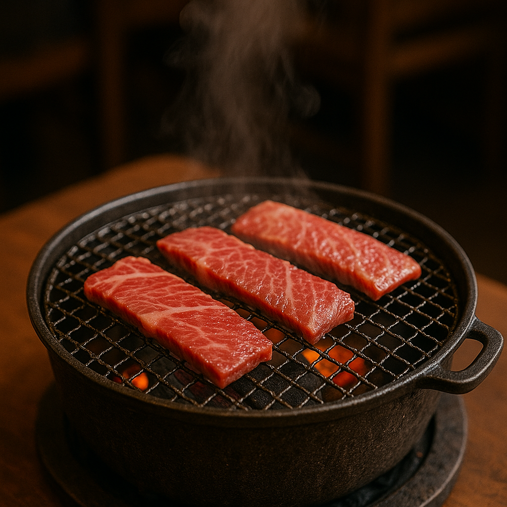 Grilling premium wagyu yakiniku