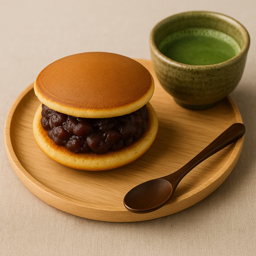 Dorayaki pancake sandwich filled with chunky azuki paste