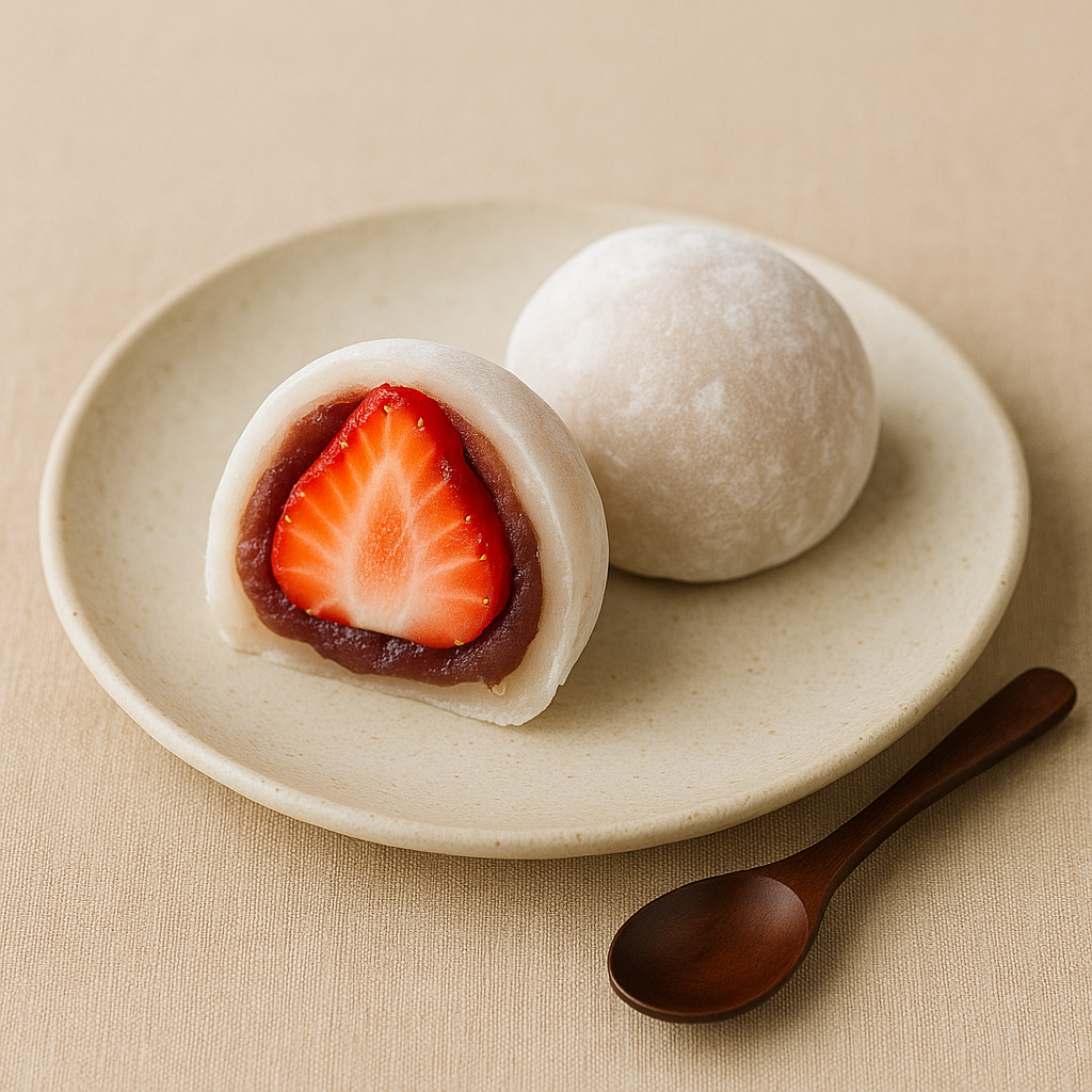 Cross‑section of strawberry daifuku mochi