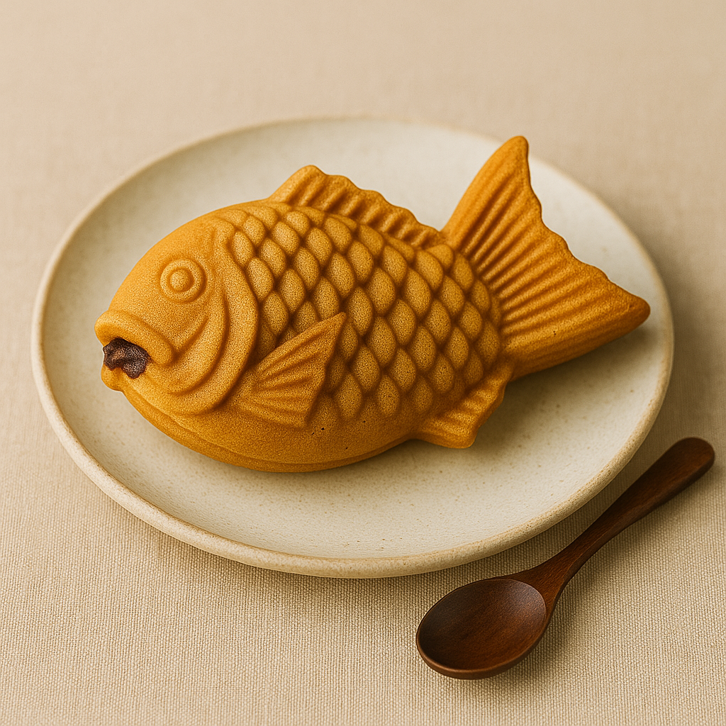 Taiyaki fish‑shaped waffle pastry with red‑bean filling